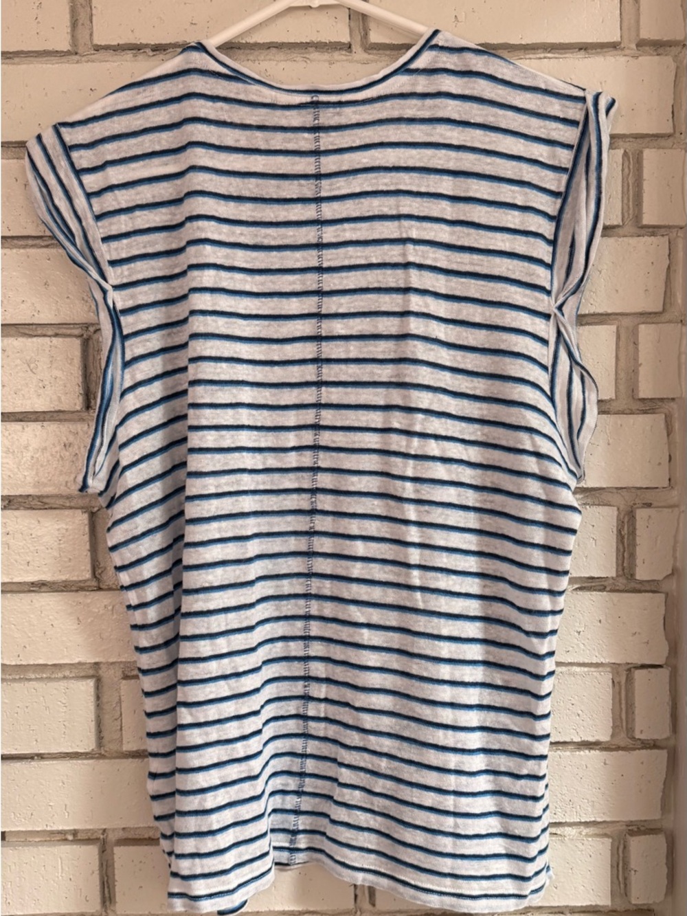 Vineyard Vines Linen Striped Top Blue White Short Sleeve Lightweight Relaxed Fit - Picture 3 of 7